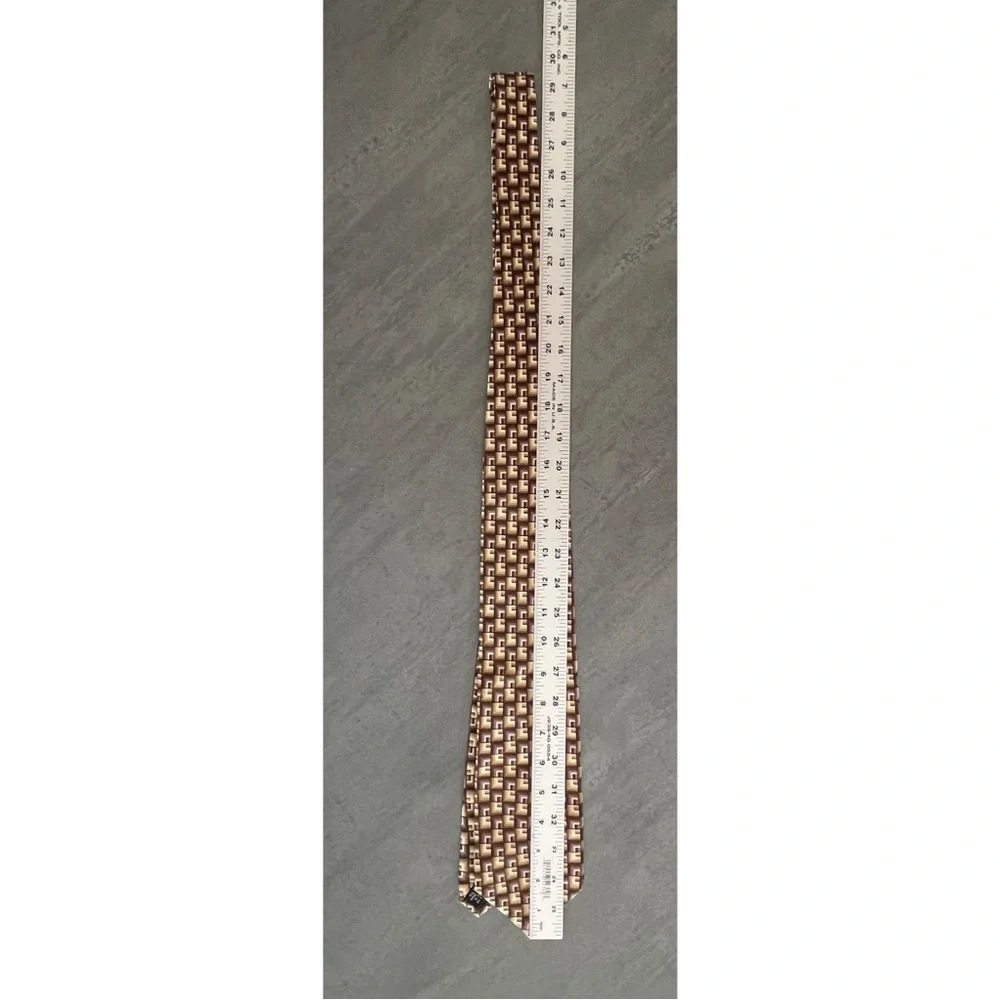 Ferucci All Silk Hand Made Formal Classic Necktie Neck Tie Tan Geometric Pattern